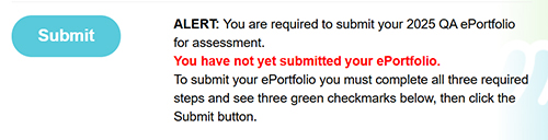 Image of "Submit your QA ePortfolio for assessment" message